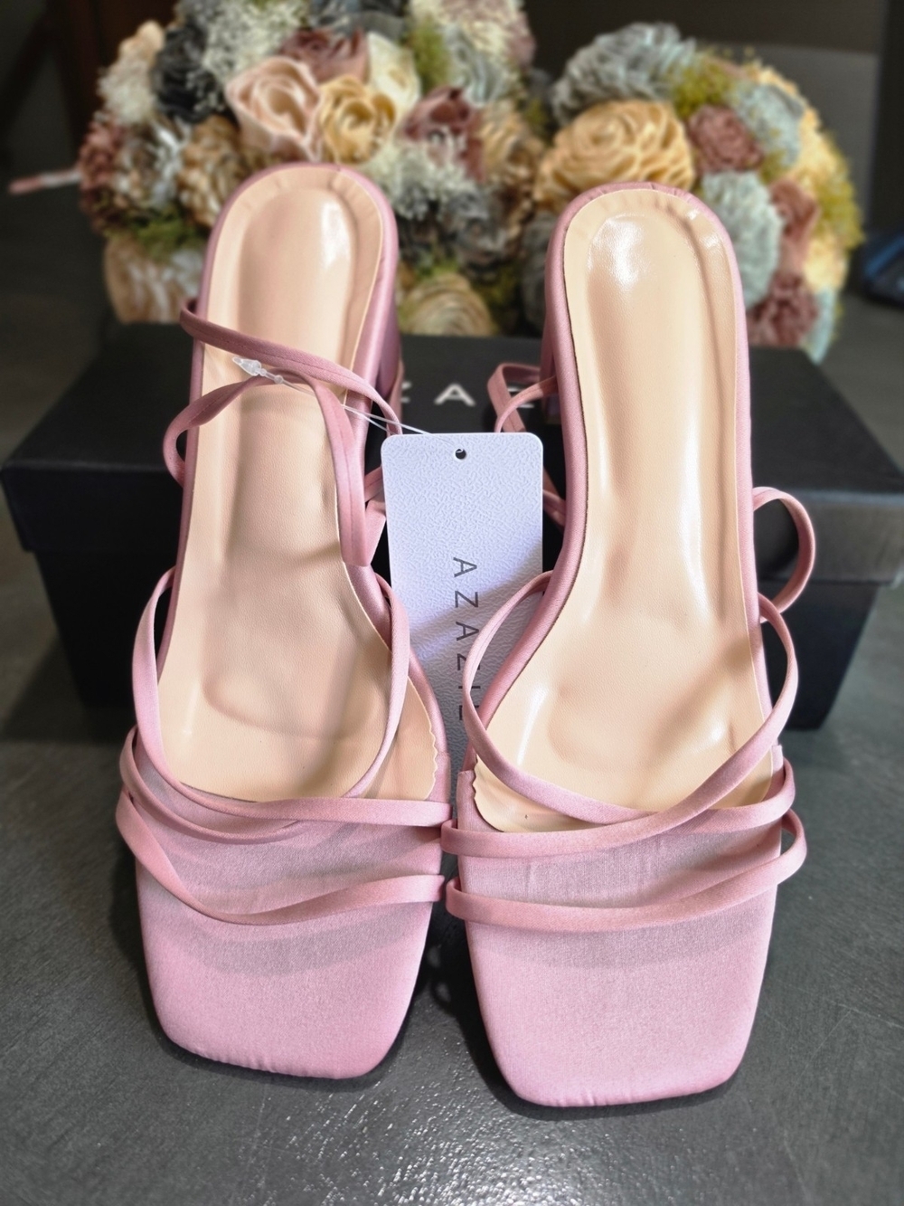 Azazie Dusty Rose Satin Strappy Block Heel Sandals Size 9 NWT
